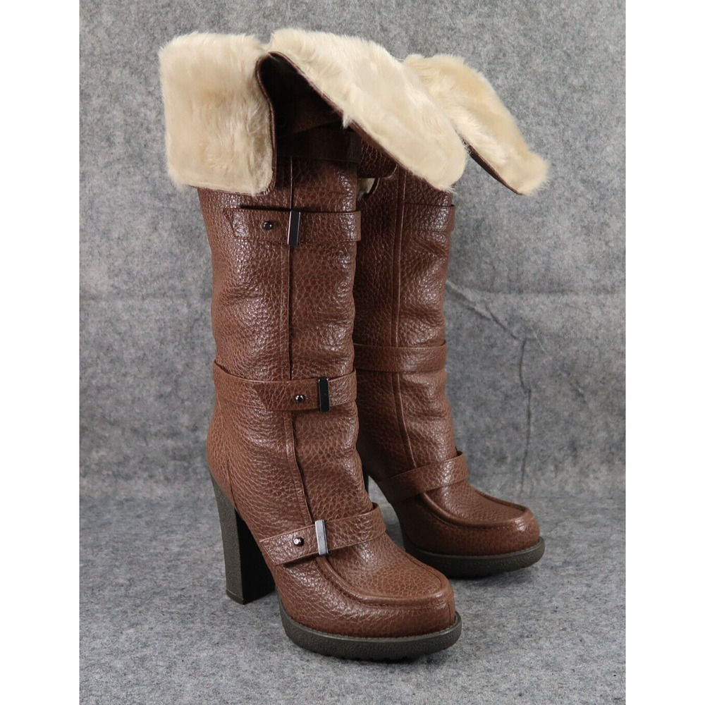 Luxury Rebel Shoes Womens 37 Boots Penelope Knee High Heel Leather Fold Over Fur